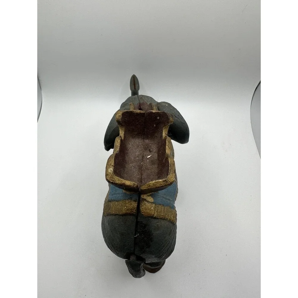 Vintage Cast Iron Hand Painted Gray Elephant Mechanical Coin Bank - Picture 5 of 12